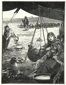 Sátorélet keleten, tejforgás (litho) alkotó: Henry Andrew Harper