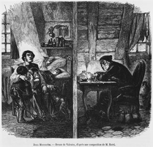 Két tetőtér, illusztráció a „Le Magasin Pittoresque”-ből, Párizs, 1855 alkotó: Henry Augustin Valentin