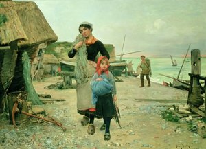 Fisherfolk visszatér hálóival, Etretat