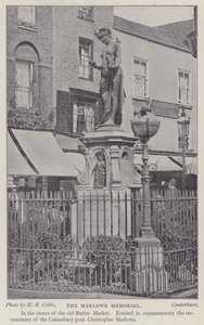 Emlékmű Christopher Marlowe drámaírónak és költőnek, Buttermarket, Canterbury, Kent (f/w fotó) alkotó: Henry Beauchamp Collis