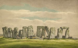 Stonehenge az északnyugatról, romokat mutat be emberrel és kutyával, 1824-1839 alkotó: Henry Browne