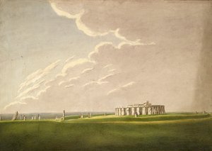 Stonehenge nagy vízözön előtti temploma: eredeti állapotában északról, 1824-1839 alkotó: Henry Browne