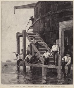Brit katonák halásznak az egyik Spithead-i erődből, Hampshire (litho) alkotó: Henry Charles Seppings Wright