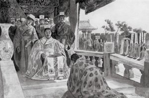Han Yu bemutatja emlékművét (litográfia) alkotó: Henry Charles Seppings Wright