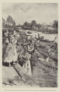 Henley Regatta, a Diamond Sculls utolsó futama (Ten Eyck v Blackstaffe), a Grosvenor Club Enclosure felől nézve