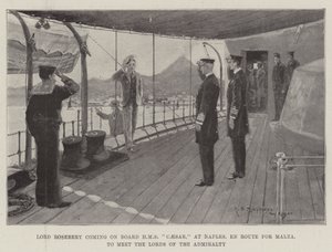 Lord Rosebery a HMS Caesar fedélzetére érkezik Nápolyba, Málta felé vezető úton, hogy találkozzon az Admiralitás lordjaival alkotó: Henry Charles Seppings Wright