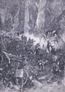 Az Ashanti háború 1900: Harc az erdőben, illusztráció Cassells Anglia története, 1900-as évek alkotó: Henry Charles Seppings Wright