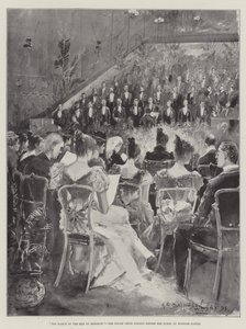 A Harlech-i férfiak menetelése, a walesi kórus énekel a királynő előtt a windsori kastélyban alkotó: Henry Charles Seppings Wright