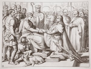 Hogyan jutott be Hereward a királyhoz, illusztráció Charles Kingsley Hereward the Great című művéből, kiad. 1870, metszet: C.G. Lewis (acéllemez-metszet) alkotó: Henry Courtney Selous