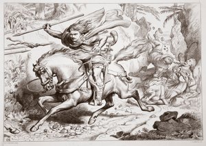 Hogyan került Hereward csapdába? Illusztráció a Nagy Herewardból, Charles Kingsley, kocsma. 1870, metszett: C.G. Lewis (acéllemez gravírozás)