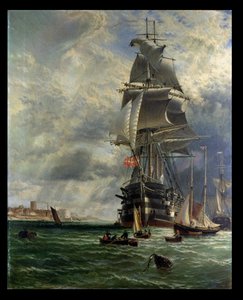 H.M.S. St. Vincent kikötőhelyén a Haslar Creek bejáratánál, Portsmouth, 1868 alkotó: Henry Dawson