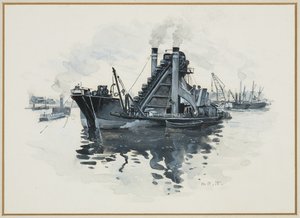 Egy kotróhajó Salford Docksban alkotó: Henry Edward Tidmarsh