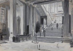 A főlépcsőt bemutató British Museum belső képe, 1884