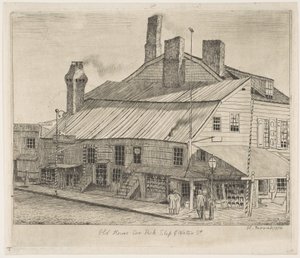 Régi ház a Peck Slip és a Water Street sarkán, a „Régi New York jelenetei” című műből alkotó: Henry Farrer