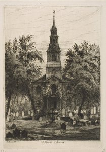 St. Pauls Chapel, New York from Scenes of Old New York, 1877. alkotó: Henry Farrer