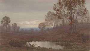 Naplementei táj tóval alkotó: Henry Farrer