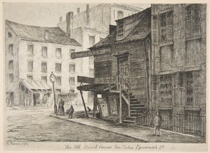 A régi tengerparti ház, a Cedar Street és a Greenwich Street sarkán, a „Régi New York jelenetei” című sorozatból alkotó: Henry Farrer