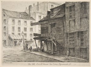 The Old Beach House, Corner of Cedar and Greenwich Streets from Scenes of Old New York, 1874.