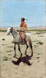 Cheyenne Scout. Indián lóháton, puskával. Henry Francois Farny (1847-1916) festménye.