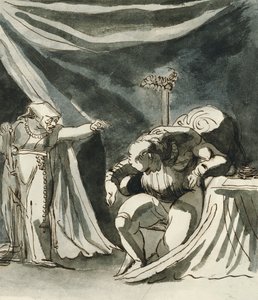 Rózsafüzért viselő öregasszony, aki egy ülő férfit átkoz; Valószínűleg Margit királynő megátkozza Gloucester hercegét, alkotó: Johann Heinrich Füssli