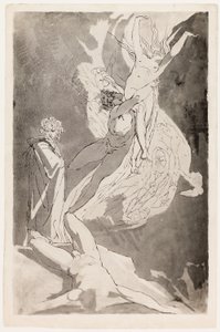 Dante elájul Paolo és Francesca szárnyaló lelkei előtt, Virgil az oldalán alkotó: Johann Heinrich Füssli