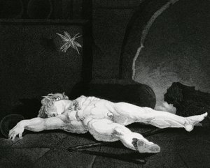 Alvó korong a kandalló előtt, metszett Moses Haughton Jr. alkotó: Johann Heinrich Füssli