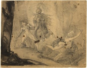 Theodore az erdőben találkozik őse, Guido Cavalcanti kísértetével, masztiffekkel üldözi egykori megvető úrnőjét alkotó: Johann Heinrich Füssli