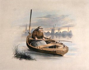 Angolna bobing, Battersea, egy hat képből álló sorozatból, Horgászat (kézi színezett litográfia)