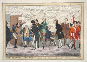 A Protokoll-Társadalom felhajtásban, avagy a Konferenciatagok megzavarodtak. Vázlat a Downing Streeten, kocsmában. 1831 (kézzel színezett metszet)