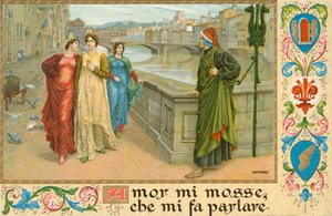 Dante Alighieri olasz költő és Beatrice Portinari (chromolitho)