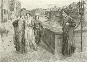 Dante és Beatrice első találkozása (mélynyomás)