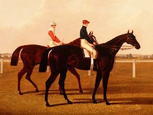 A "Charles XII" és "Euclid" versenylovak zsokékkal felfelé