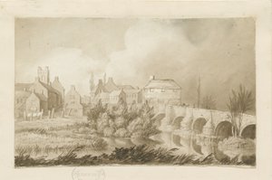 Burton-upon-Trent híd és város: szépia rajz, nd [c 1840]