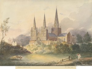 Lichfield katedrális – Nyugati nézet: vízfestmény, 1844