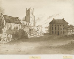 Pattingham templom és paplak: szépia mosás rajza, 1844 alkotó: Henry James Noyes