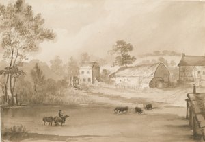 Trysull Mill: szépia mosás rajz