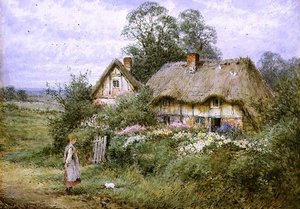 A fehér cica etetése (akvarell és gouache papíron)