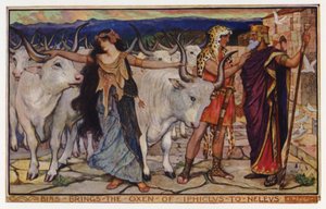 Bias elhozza Iphiclus ökreit Neleushoz (színes litho) alkotó: Henry Justice Ford