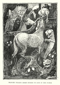 Blanche szellemtörténeteket mesél Jane-nek az istállóban (metszet) alkotó: Henry Justice Ford