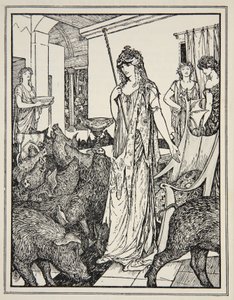 Circe elküldi a sertést (Ulysses társai) Styes-be, előlapja Andrew Lang „A görög tenger meséi” című művéből, 1926 (tintával papíron) alkotó: Henry Justice Ford