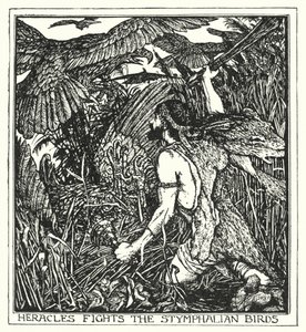 Héraklész harcol a stymphali madarakkal (litho) alkotó: Henry Justice Ford