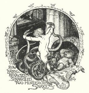 Hogyan fojtott meg Héraklész baba két gyilkos kígyót (litho) alkotó: Henry Justice Ford
