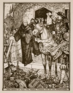 Hogyan űzte ki VIII. Henrik a szerzeteseket a kolostorokból? Illusztráció C.R.L. „Anglia történetéből” Fletcher és Rudyard Kipling, 1911 alkotó: Henry Justice Ford