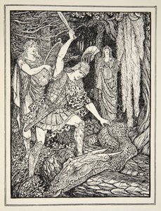 Hogyan ölték meg az aranygyapjút őrző kígyót, Andrew Lang „A görög tenger meséi” című művéből, 1926 (tintával papíron) alkotó: Henry Justice Ford