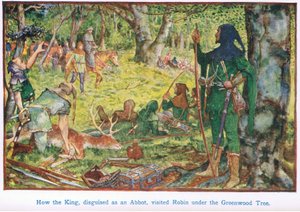 Hogyan látogatta meg a király apátnak álcázva magát Robint a Greenwood fa alatt. alkotó: Henry Justice Ford