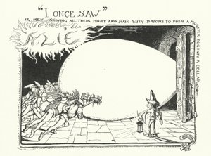 Egyszer láttam 12 férfit, akik minden erejét megmutatták seprűvel, hogy szörnytojást nyomjanak a pincébe (metszet) alkotó: Henry Justice Ford