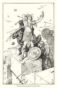 Montezuma rakétákkal támadva (metszet) alkotó: Henry Justice Ford