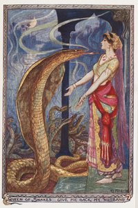 Kígyók királynője, add vissza a férjemet, illusztráció az Olive Fairy Book-ból, Andrew Laing, 1907 alkotó: Henry Justice Ford