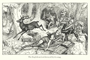 A szarvas által elárult angol íjászok (litográfia) alkotó: Henry Justice Ford