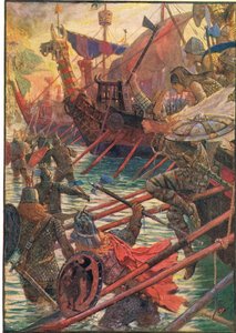 A dánok partraszállása, illusztráció Rudyard Kipling „Anglia története” című művéből, 1911 alkotó: Henry Justice Ford